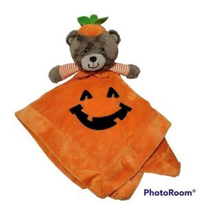 Carters Halloween Baby Lovey Rattle Security Blanket Pumpkin Bear